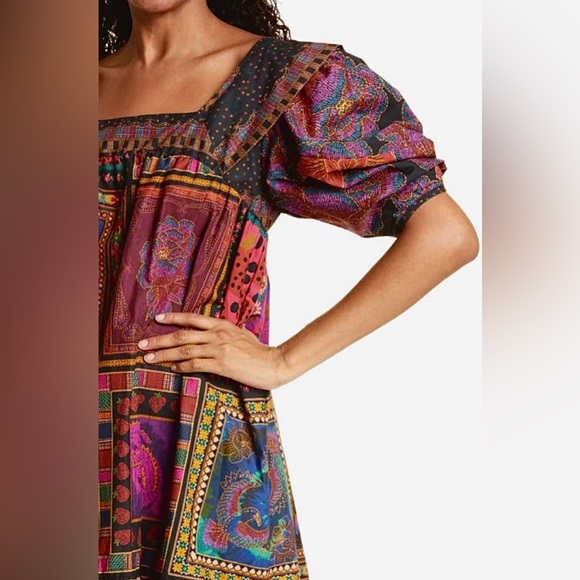 Farm Rio Mixed Scarves Frill Midi Dress - Picture 4 of 9